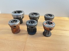 LOT OF 6 &ndash; USED BEAVER DIE HEADS DROP HEAD TYPE w/7 misc. Replacment Dies