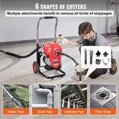 120ft x 6/5in 1100W Drain Auger Manual Feed Sectional Cleaner