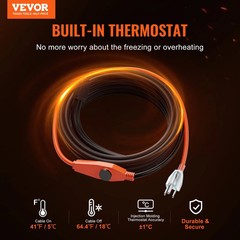 Pipe Heating Cable, 30FT 7W/FT Heat Tape for Pipes with Built-in Thermostat, Wa