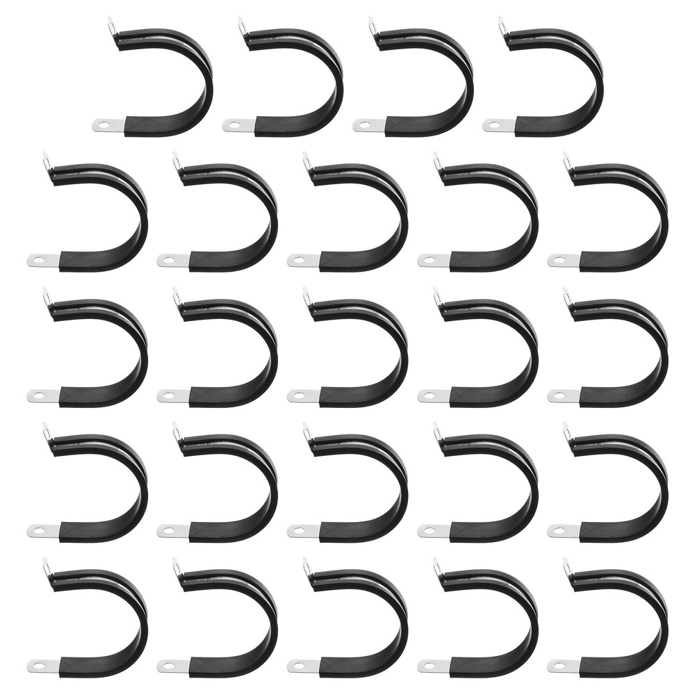 24Pcs 40mm(1-9/16&Prime;) Stainless Steel Rubber R-Tube Strap Clamp, Black