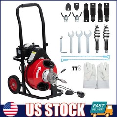 Auto Feed Drain Cleaner Machine 75Ft x 1/2&Prime; Portable Sewer Snake Auger 8 Cutters