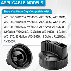 47922 Vac Drain Cap Compatible with Ridgid Shop Vacuum Cleaner, 1.97&rdquo; Black