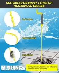35inch Drain Clog Remover, Cleaner Hair lemon green+cool gray