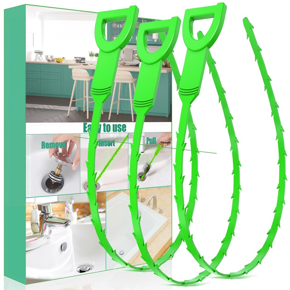 Longer Drain Clog Remover Sink Snake: 3 Pcs Hair Tools for Green