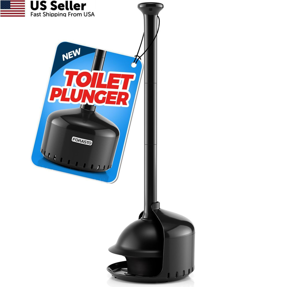 FORASTO Toilet Plunger with Holder,Plungers for Bathroom 1Pack, Black
