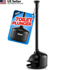 FORASTO Toilet Plunger with Holder,Plungers for Bathroom 1Pack, Black