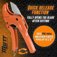 Mutt Tools Professional 1.5&rdquo; PVC Pipe Cutter Tool &ndash; Heavy-Duty Ratcheting Plasti
