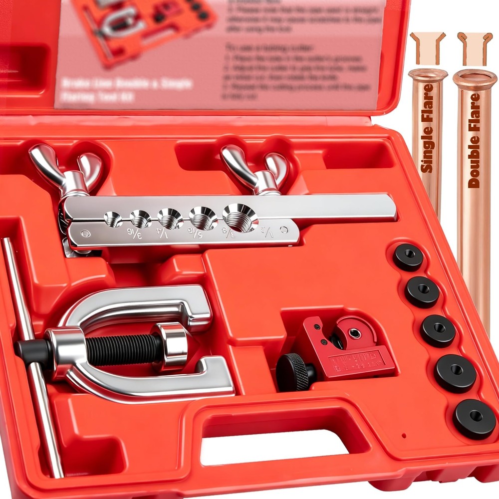Brake Line Double & Single Flaring Tool Kit with Tubing Cutter, Brake Line Re&hellip;
