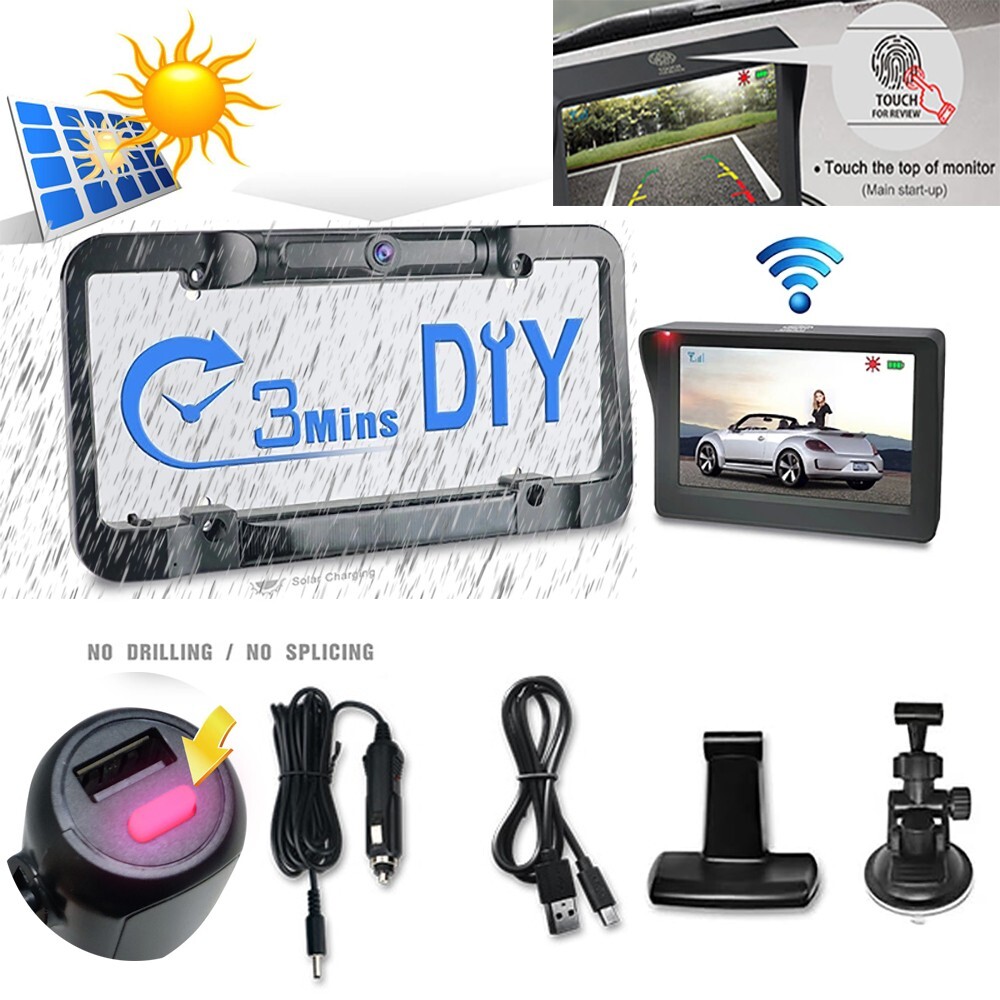 Solar Power Wireless Car Rear View Backup Camera Kit 3 Mins Installation Night