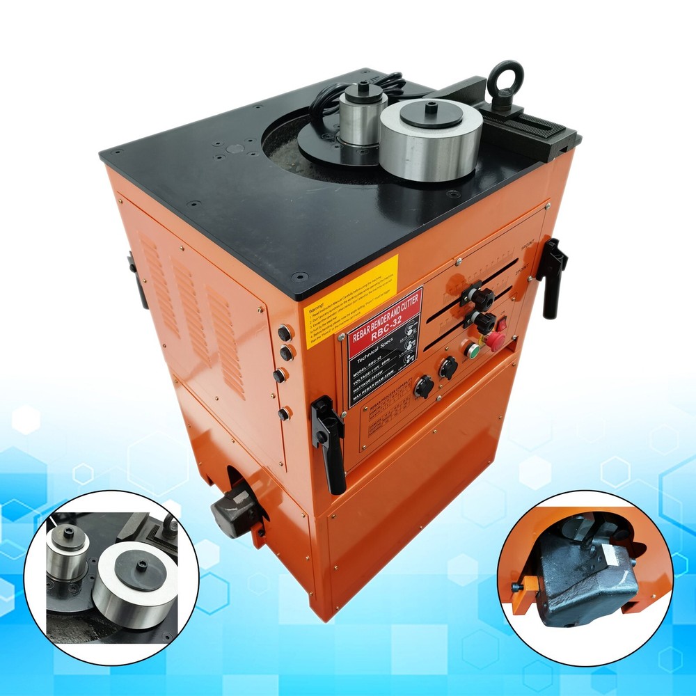 110V 3KW Electric Hydraulic Steel Rebar Bending & Cutting Machine 1-1/4&Prime; 0-180&deg;