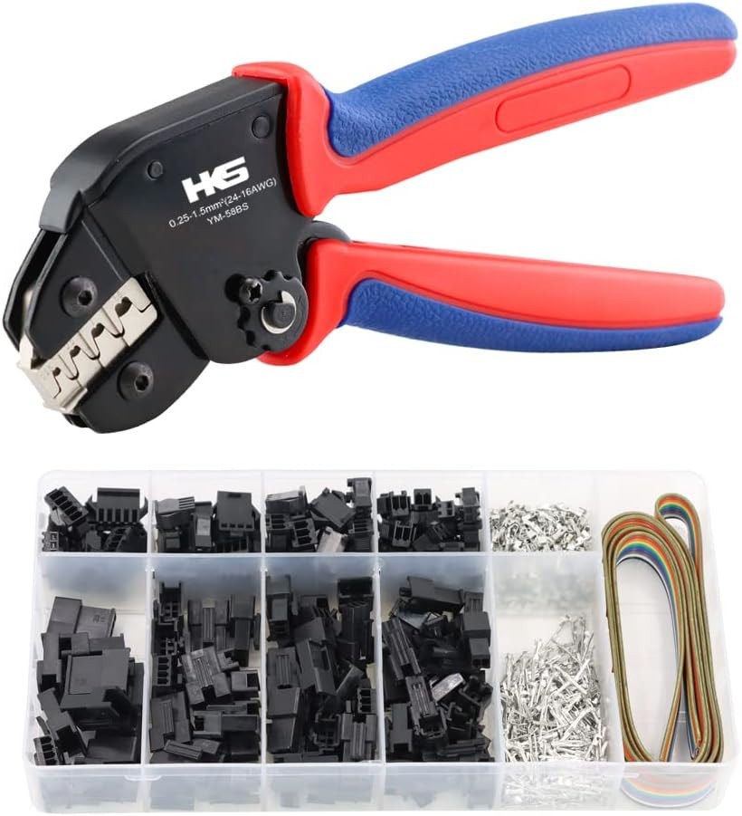 Open Barrel Crimping Tool with 590PCS JST-SM Connectors Kit &ndash; 24-16 AWG (0.25-1.