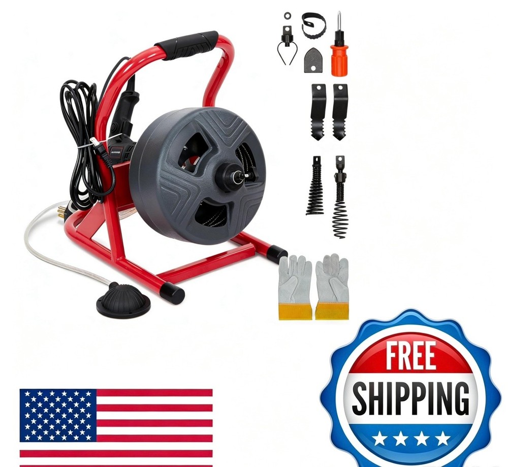 🔥50Ft x 5/16 Inch Drain Cleaner Machine, Electric Drain Auger Cleaner, Sewer Sn