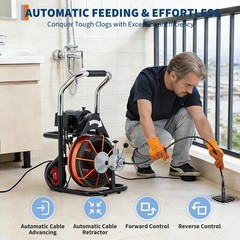 100FT x 3/4 Inch 750 W Auto Feed Sewer Snake Drain Cleaner Machine W/10 Cutters