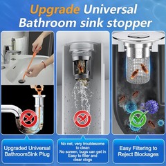 Pop-Up Sink Stopper Hair Catcher Bathroom Drain Strainer Removable Silver