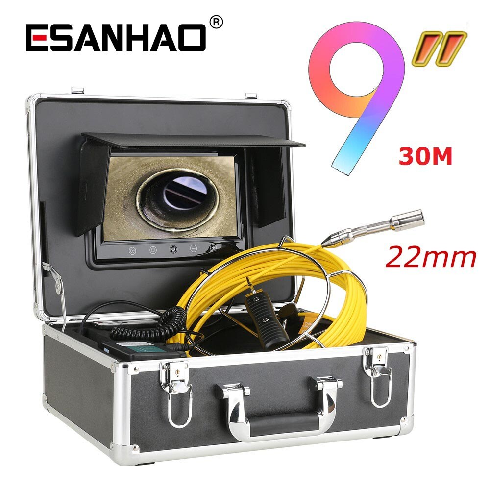 9&Prime; Monitor 30M Pipe Inspection Camera IP68 HD 1000TVL Drain Sewer Camera 22mm