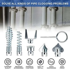 7X Cutter Drain Cleaner Plumbing Snake Cable Auger Clog Sewer Unblocker Tool KIT