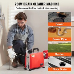 SucceBuy 250W Electric Drain Cleaner Snake Auger 66ft Cable 7 Cutters Home Sewer