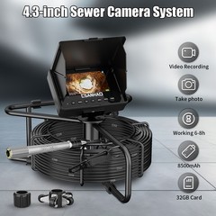 30M Drain Sewer Pipe Inspection Camera 23mm Industrial Endoscope 4.3&Prime; Monitor