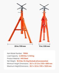 VEVOR Pipe Stand 2500LBS Pipe Jack Stand 27.2&Prime;-52&Prime; Height for 1/2&Prime; to 12&Prime; Pipes