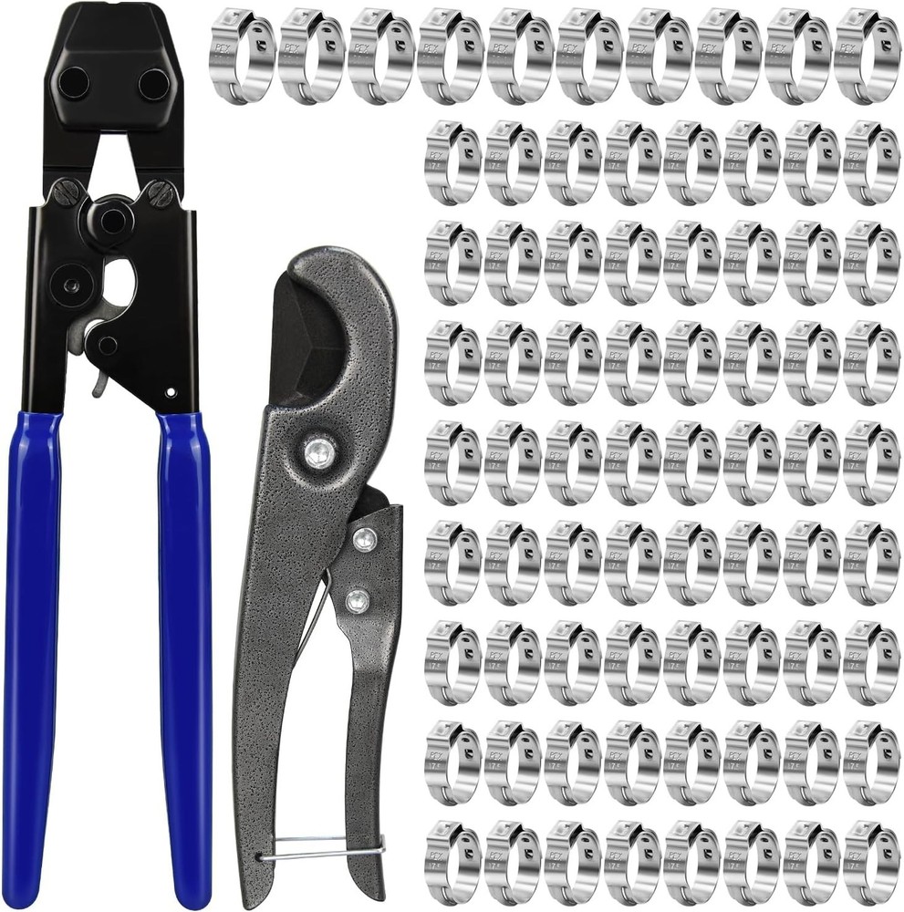PEX Cinch Clamp Tool Kit, 3/8&Prime; to 1&Prime; PEX Pipe Clamp Cinch Tool with 30 Pcs 1/2&Prime;