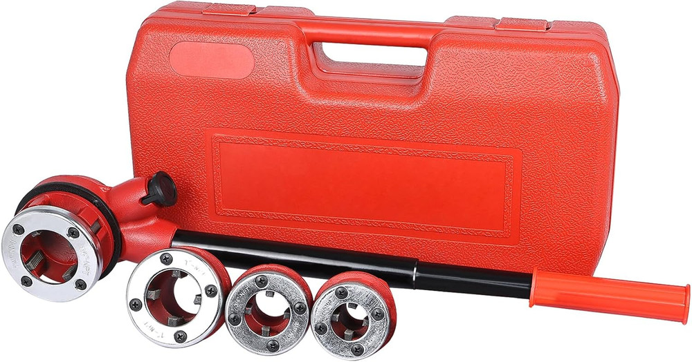 Professional Pipe Threading Kit with 4 Dies and Storage Case for Manual Use