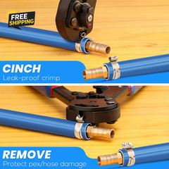 2 in 1 PEX Crimp Tool Ratchet Cinch Clamp Kit 3/8&Prime;-1&Prime; w/ Cutter & 35 Clamps