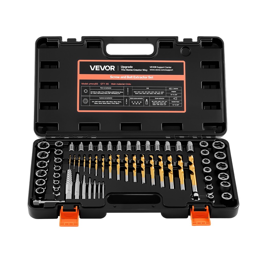 VEVOR Screw Extractor Set with Drill Bits Easy Out Nut Bolt Extractors 65 Pieces