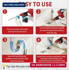 Drain Snake 35 Ft with Drill Attachment, Auto Feed 1/4 Inch Plumbing Snake for S