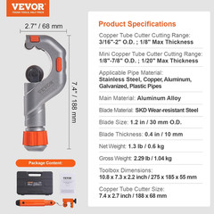 3PCS Tubing Cutter Set, 3/16&Prime;-2&Prime; O.D. Copper Pipe Cutter, 1/8&Prime;-7/8&Prime; O.D. Mini Tu