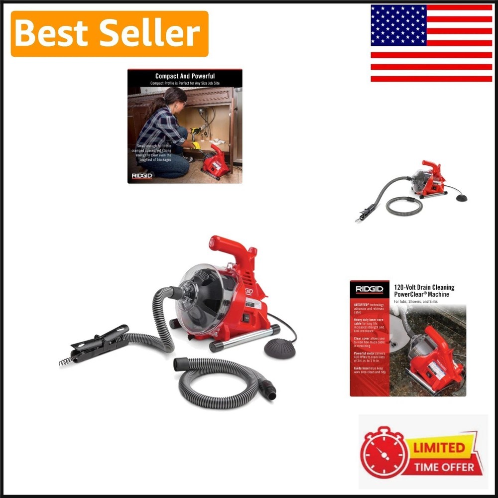 PowerClear 120V Drain Cleaning Machine Kit with AUTOFEED &ndash; Clear Tough Clogs