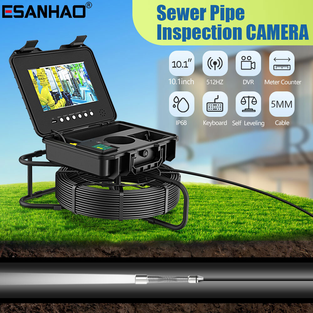 10.1&Prime; 20M Pipe Inspection Camera with 512HZ Locator Meter Counter Keyboard Input