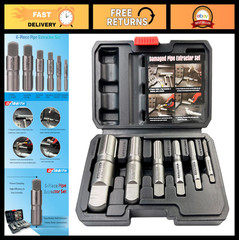 6-Piece Heavy Duty Steel Pipe Extractor Set for Removing Damaged Threads, 1/8&Prime;-1
