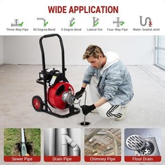 Auto Feed Drain Cleaner Machine Electric Drain Auger 100FT x 1/2 In