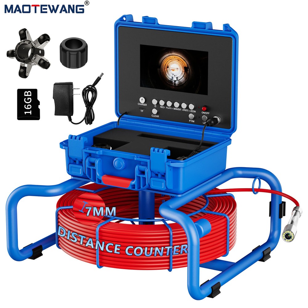7&rdquo; Sewer Drain Pipe Inspection Camera 512HZ Self-leveling Meter Counter 60M