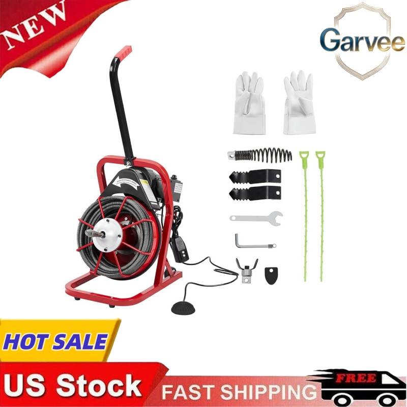 1/2 Inch x 75FT Electric Drain Auger Sewer Snake Machine with Cutters Gloves