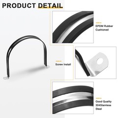 14Pcs 170mm(6-11/16&Prime;) Stainless Steel Rubber 2 Hole U-Tube Strap Clamp, Black