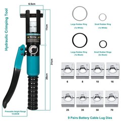 10-Ton Hydraulic Crimping Tool with 9 Dies &ndash; Battery Cable Crimper Tool & Wir&hellip;