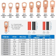 Battery Cable Lug Crimping Tool with Cable Cutter, 60pcs Copper Lugs & 80pcs Hea