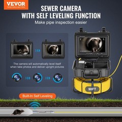 Self-Leveling Sewer Camera: 98ft Fiber Cable, 9&Prime; 1080P Screen, 36X Zoom, IP68
