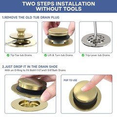 Brushed Gold Upgraded Tip Toe Tub Stopper, Universal Pop Up