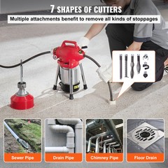 Portable Drain Cleaning Machine For 3/4&rdquo; &ndash; 4&rdquo; Pipe w/ 6 Cutter Heads 110V