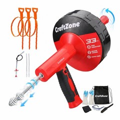 Drain Auger 33 Ft with Easy Cable Rewind System, Plumbing Snake with Drill Ad&hellip;