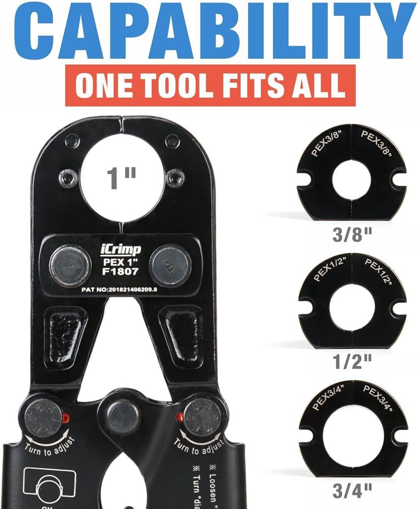 New F1807 PEX Crimper Kit w/ 3/8-1&Prime; Jaws, Cutter, Gauge & Removal Tool