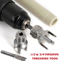 PVC Pipe Threader Kit, 3 Piece Set, 1/2&Prime; 3/4&Prime; NPT Sizes, Dual-Function Internal