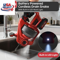 20V Cordless Electric Drain Auger, 25FT Auto-Feed Snake, LED Light