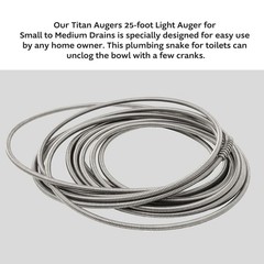 25 Foot Steel Light Auger for Small to Medium Drains, Clogged Drain Tool,
