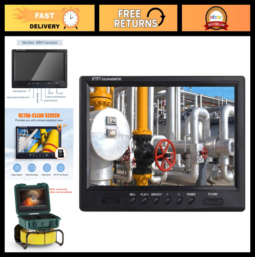 Ultra HD 9&Prime; Sewer Camera with 16GB DVR &ndash; Pipe Inspection Borescope Accessory