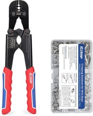 IWISS 2-In-1 Wire Rope Crimping Tool Kit with Built-In Cutter, 4 Die Sizes 3/64&Prime;