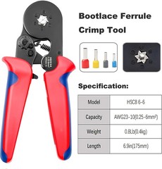 Hexagonal Crimping Tool, AWG23-10 HSC8 6-6 Self-adjusting Ratchet Wire Ferrule C