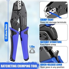 Crimping Tool for Non-Insulated Open Barrel Terminals-AWG 20-10 Ratchet Blue